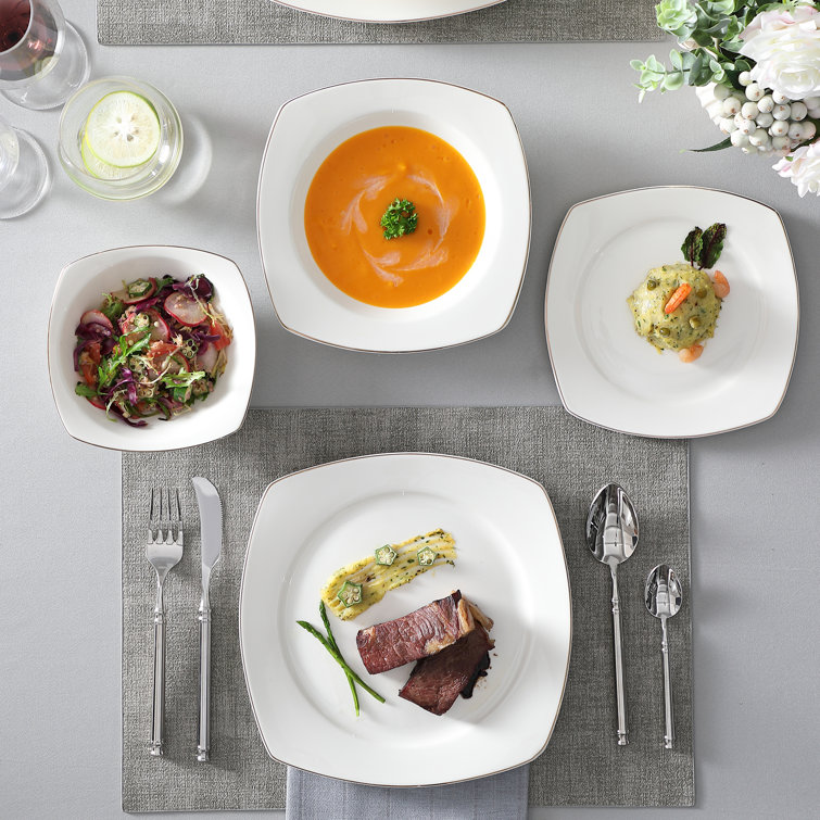 Ivy Bronx 32Piece White Bone China Dinnerware Set With Golden Trim